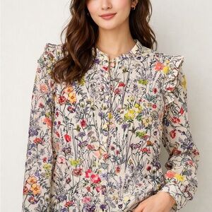H&M Floral Botanical Print Ruffle Shoulder Blouse | US 12